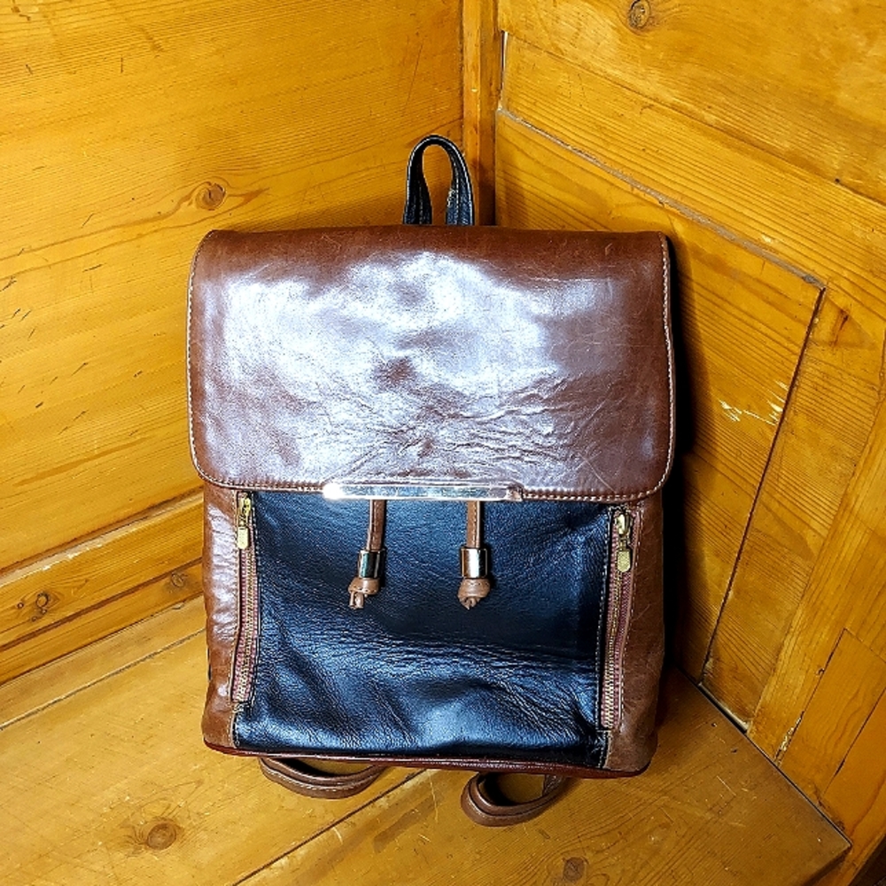 MICHELLE Brown/Black Leather Backpack Purse
